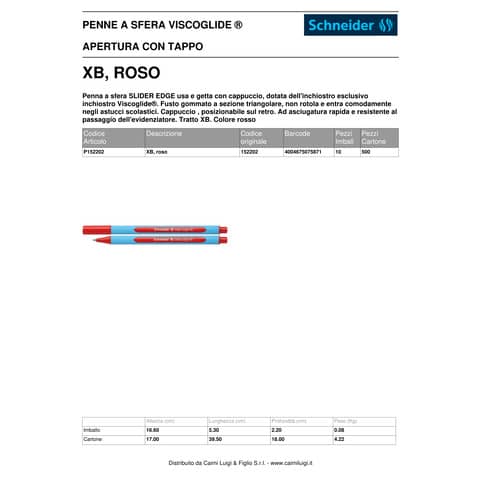 Penna a sfera Schneider Slider Edge tratto XB rosso P152202